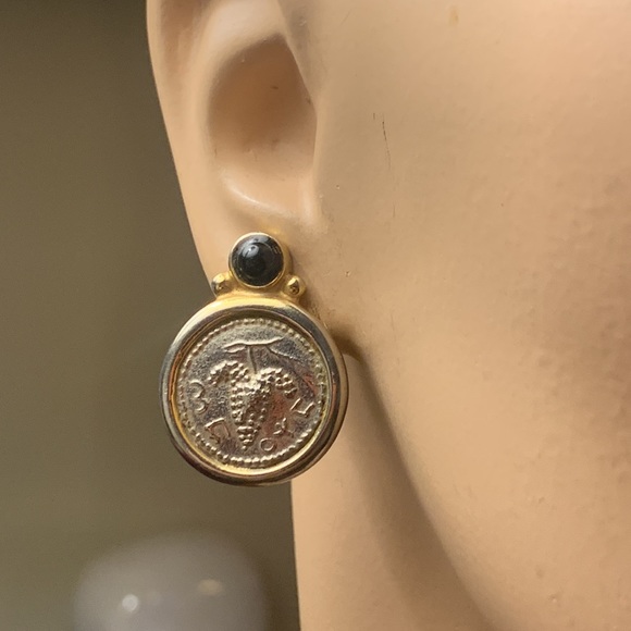 ROMAN COIN WITH CABOCHON CLIPON EARRINGS,Vintage - Picture 2 of 13